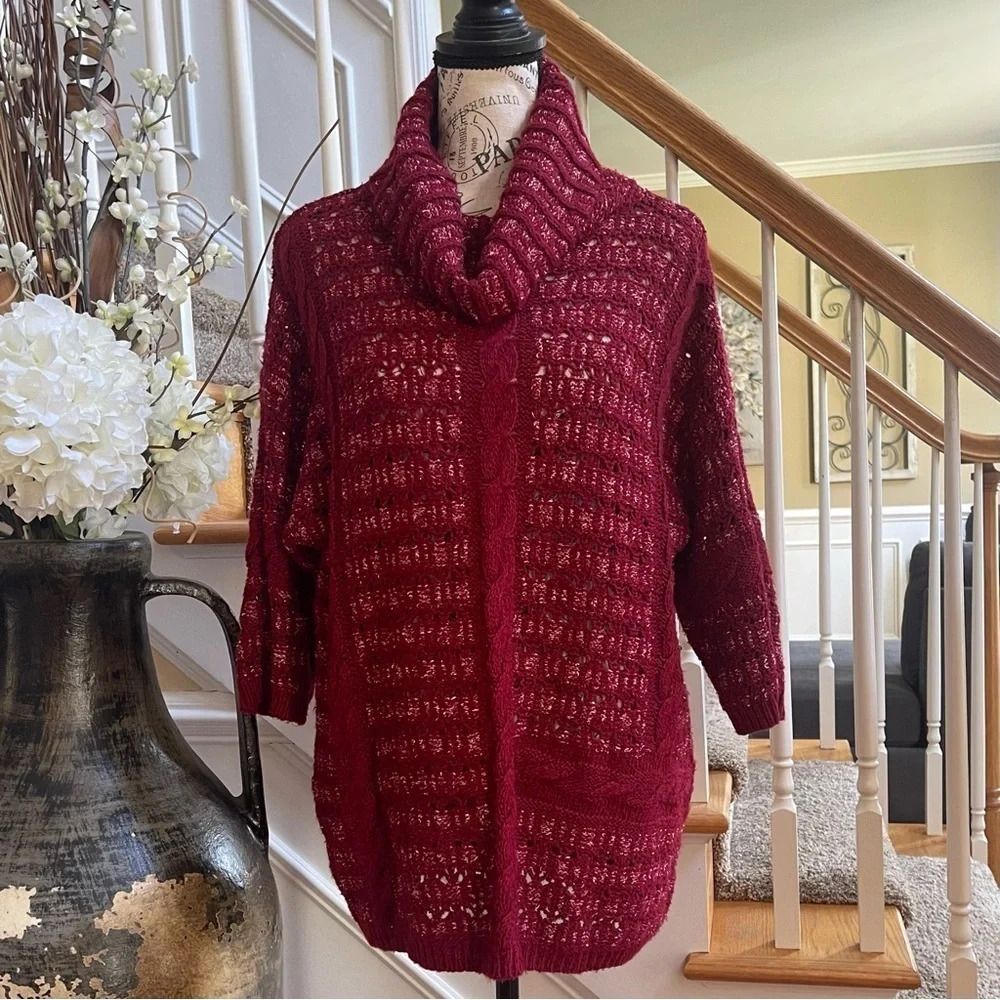 Lucky Brand Cowl Neck CableKnit Oversized‎ Sweater